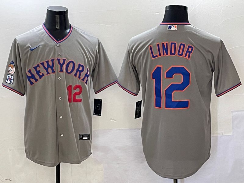 Men New York Mets #12 Lindor Grey Second generation 2025 Nike MLB Jersey style 7